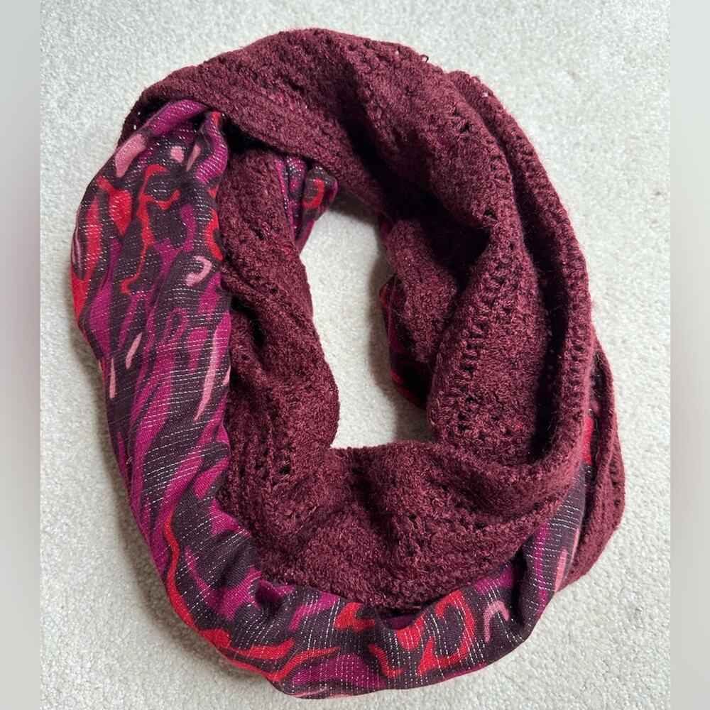 Maroon Red and Pink Textured Infinity Scarf